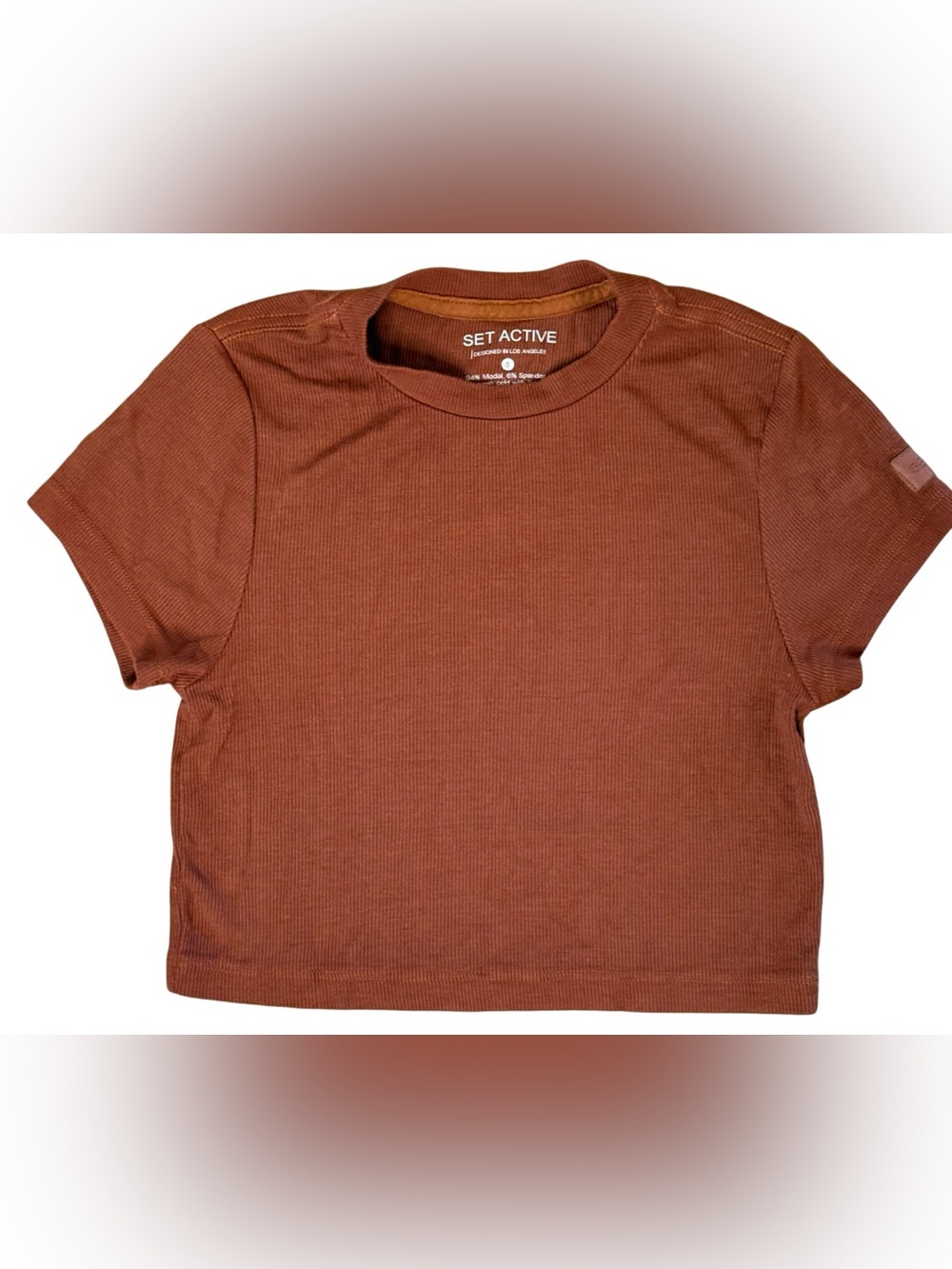 SET Active Rust Short Sleeve Ribbed Crop Top Tee